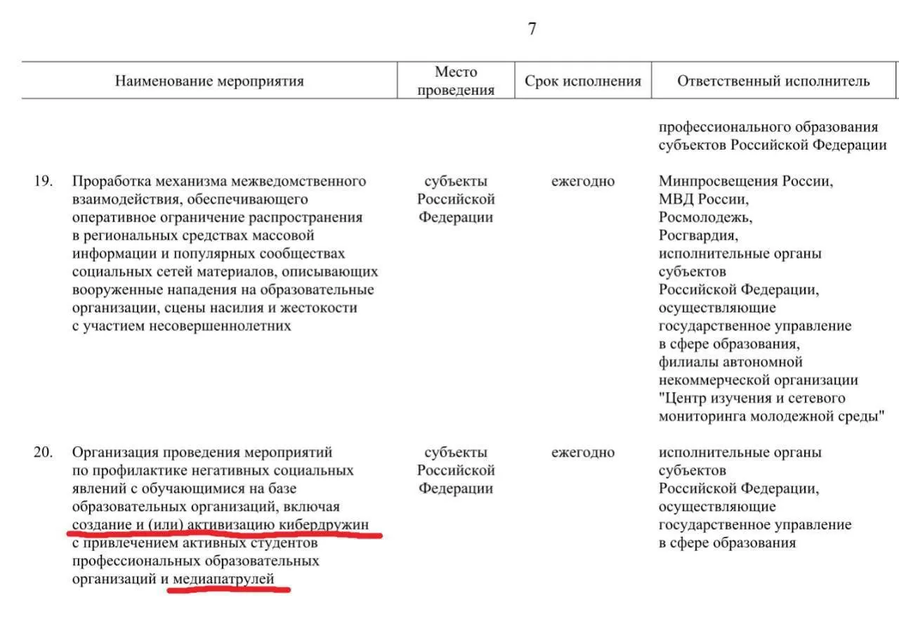 Правительство предлагает привлечь учащихся колледжей и техникумов к поиску «негативного контента» в интернете; сеть таких дружин хотят развернуть по всей стране к 2030 году.