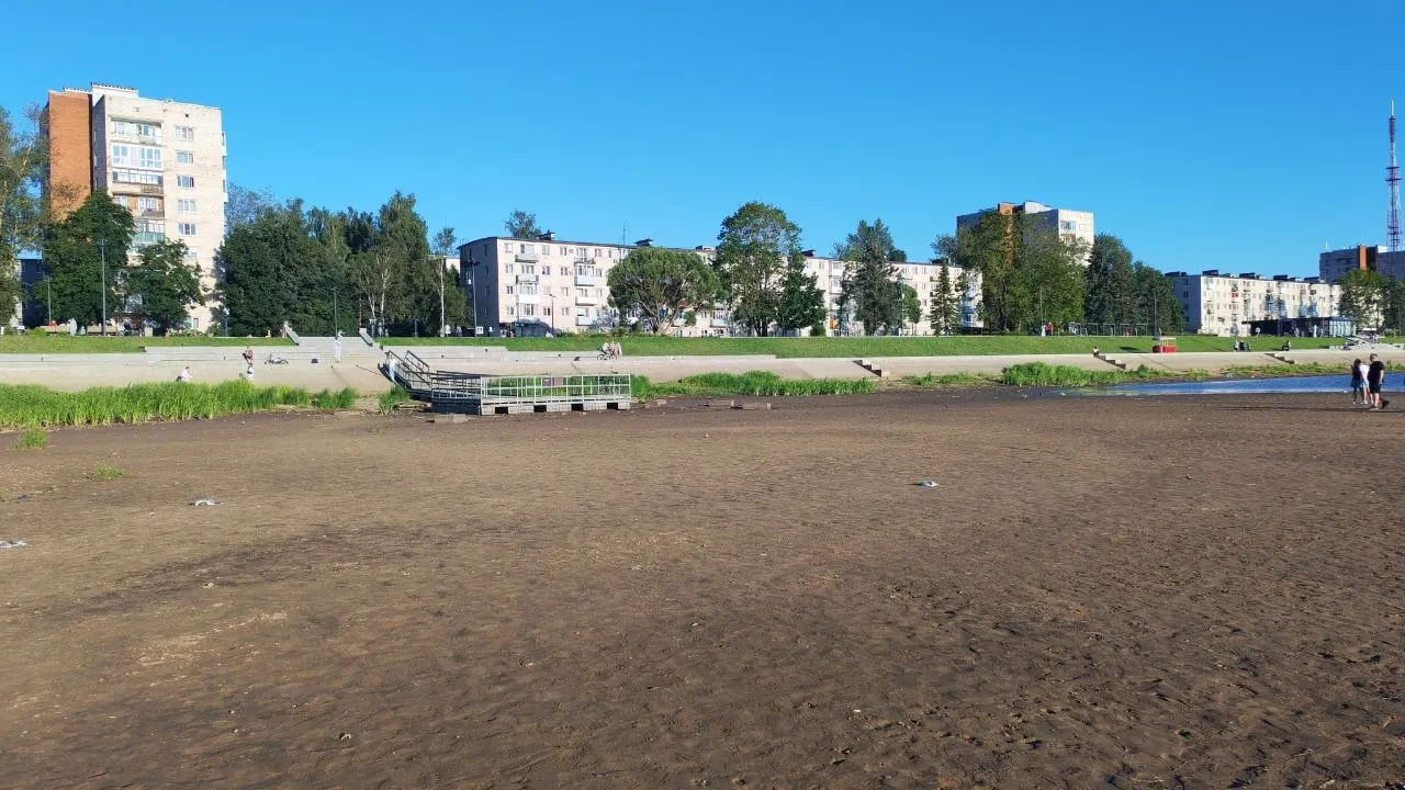Уровень воды в Волхове ощутимо снизился — на набережной Торговой стороны обнажилась песчаная отмель. Причины пока не уточняют.