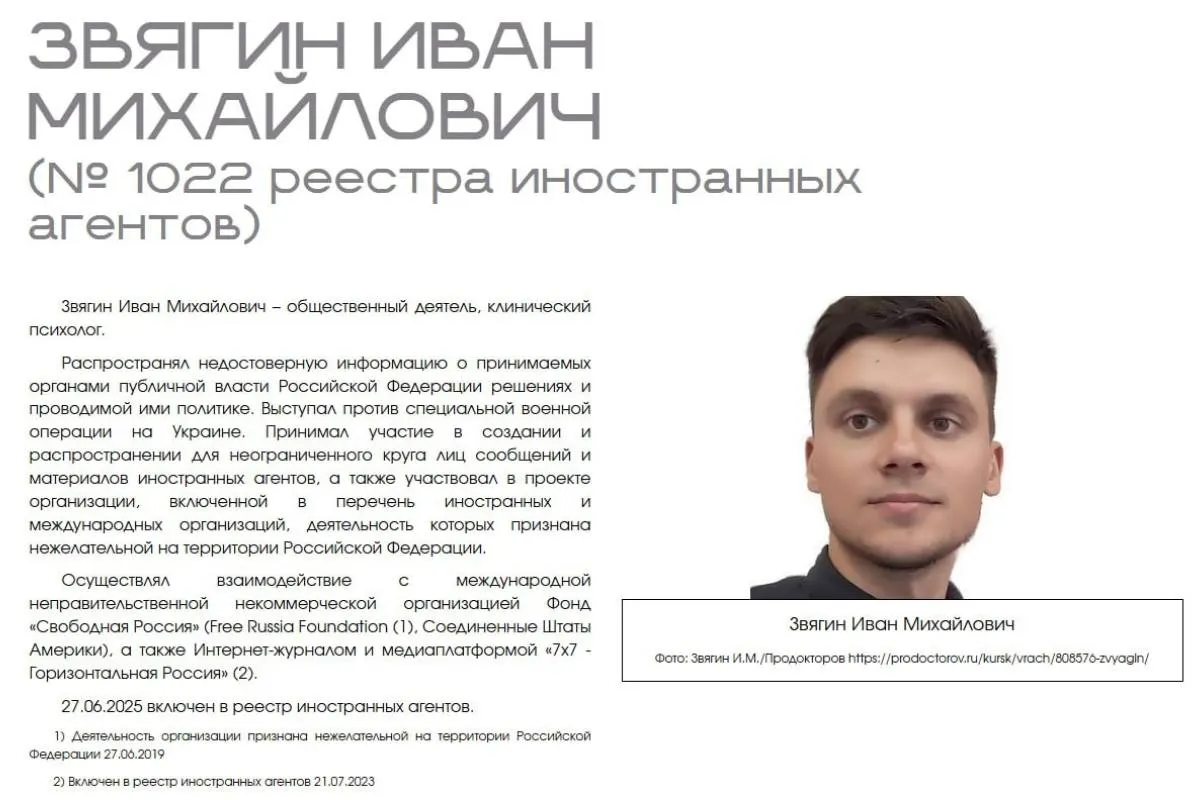 Звягин требует компенсации и восстановления репутации: он считает, что размещение его данных на сайте министерства содержит профессиональную дискриминацию, нарушает презумпцию невиновности и создает барьеры для профессиональной деятельности.